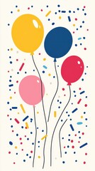 A whimsical design features balloons and confetti expressing a cheerful thank you in bold font