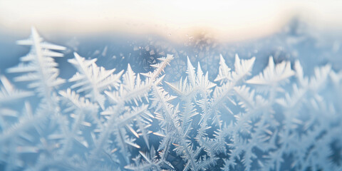 seamless frost pattern on window glass at sunrise