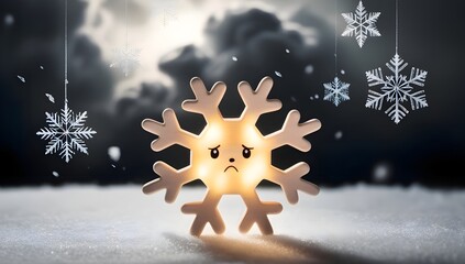 Delicate Wooden Snowflake Hiding Against Dramatic Cloudy Background