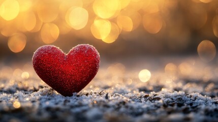Obraz premium Frosty Red Heart In Golden Sunset Light