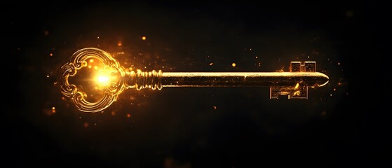 A Radiant Golden Key Illuminated by Magical Light against a Dark Background, Symbolizing Opportunities and Mysteries Yet to be Unlocked
