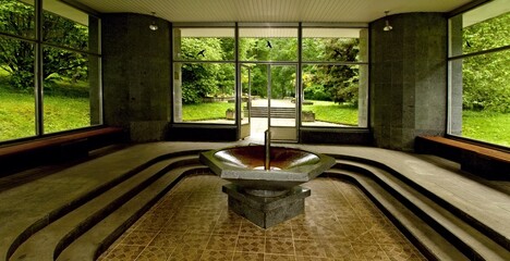 View of Prusík spring with healing water and colonnade Konstantinovy ​​lazne (konstantinsbad) Czech Republic Europe