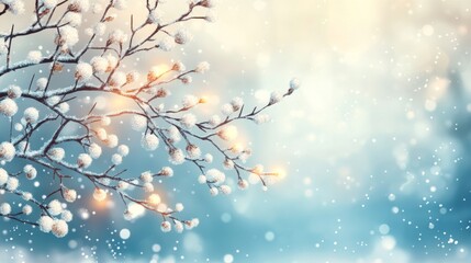 Snow Covered Winter Branches Glowing Softly