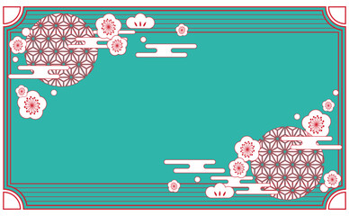 梅の花と和風模様の背景イラスト素材