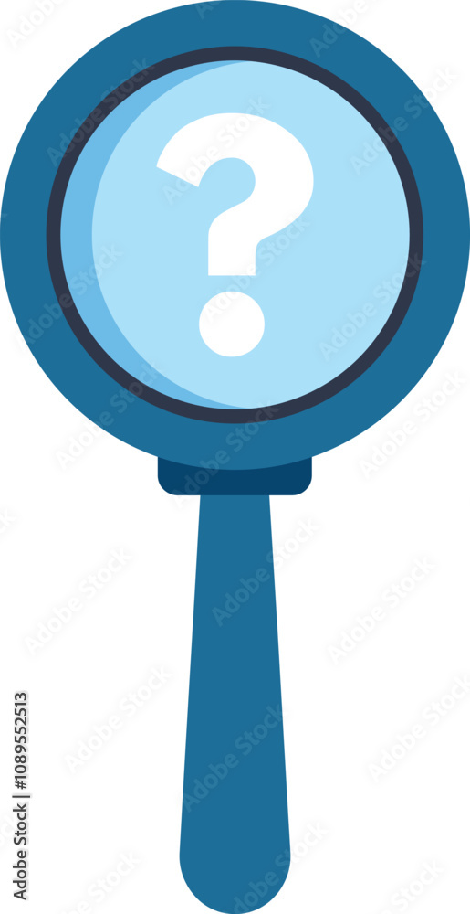 Poster magnifying glass showing question mark representing finding solution to problems