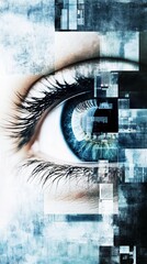 eye peering through layers of privacy, revealing hidden depths and complexity. This captures essence of perception and interplay of reality and abstraction