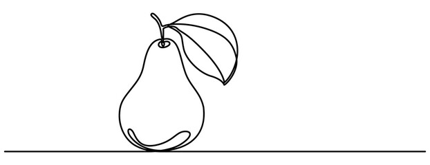Pear drawing drawn with one continuous line, Pear in one line drawing art style. Vector illustration isolated on white background. One continuous line art fruit for logo, icon, poster, wall art etc. 