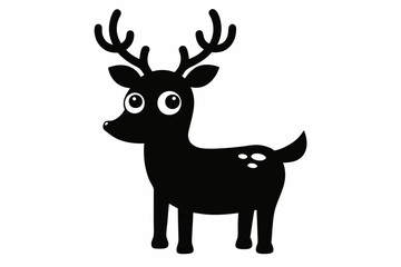 Cute Reindeer Silhouette Vector, Deer Silhouette, Baby Deer Silhouette Vector