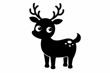 Cute Reindeer Silhouette Vector, Deer Silhouette, Baby Deer Silhouette Vector