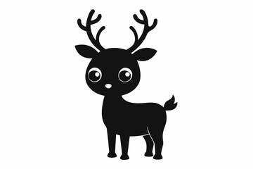 Cute Reindeer Silhouette Vector, Deer Silhouette, Baby Deer Silhouette Vector