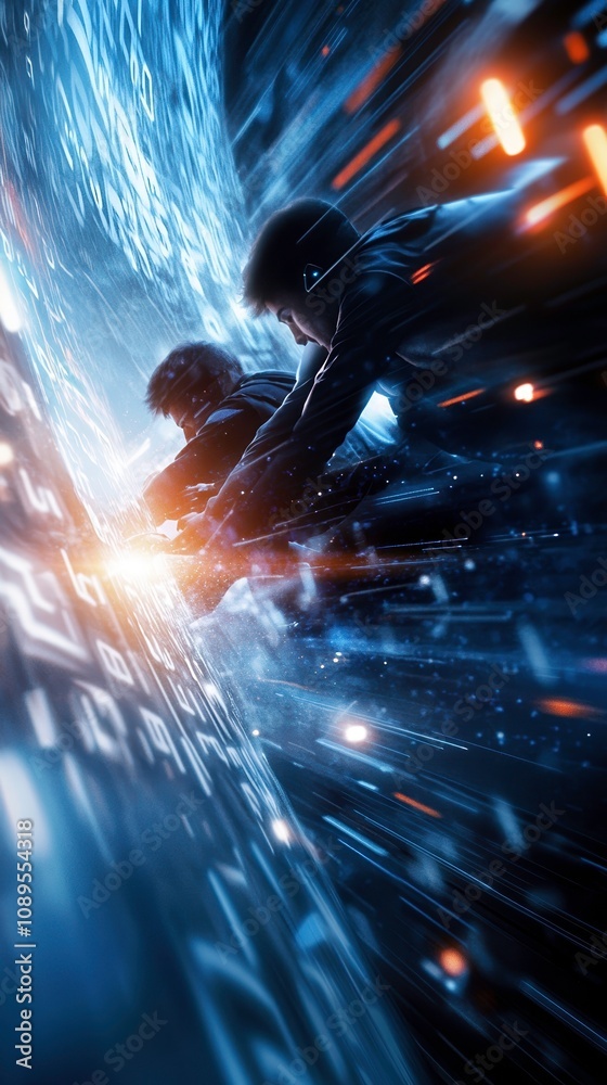 Fototapete group of hackers working intensely to break through digital barriers, showcasing determination and s
