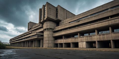 brutalist factory building, created by generative ai