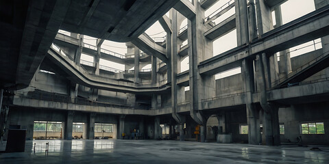 Obraz premium brutalist factory building, created by generative ai