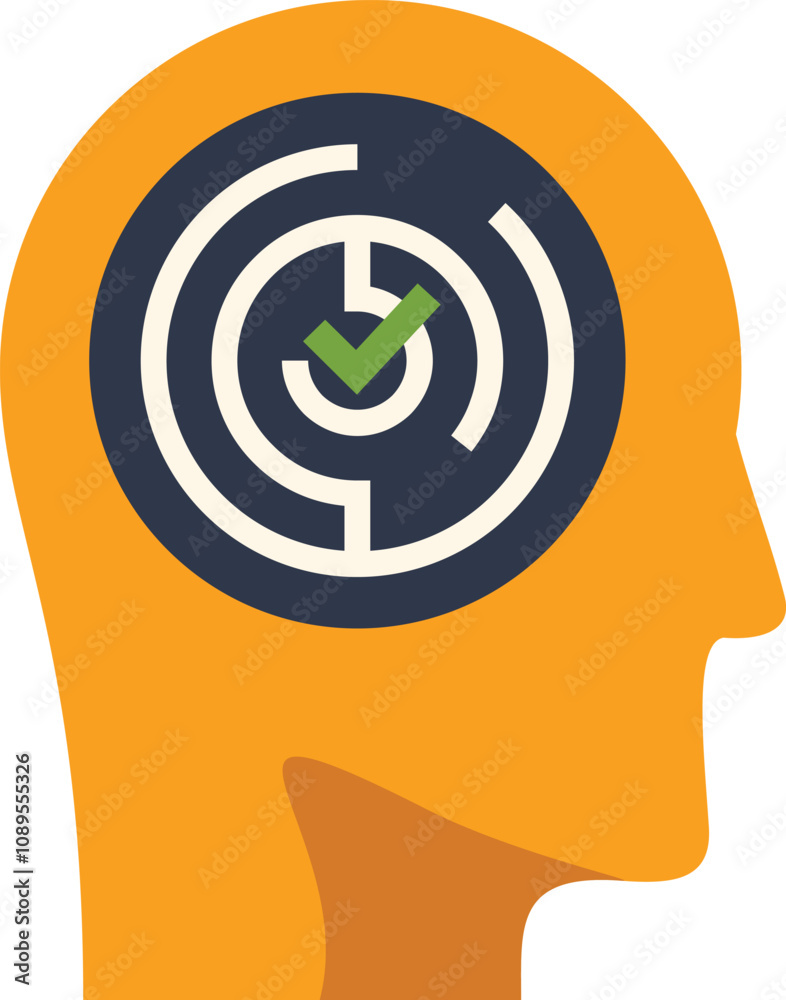 Poster human head silhouette containing a solved maze with a check mark symbol is representing the concept 