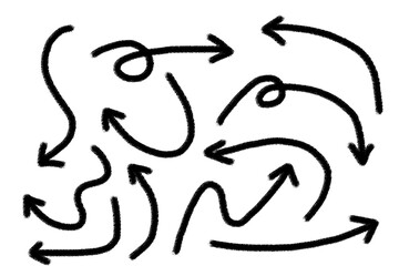 Isolated vector arrows, hand drawn on a white background