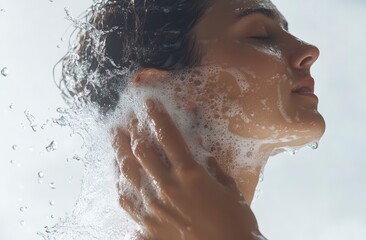 Fototapeta premium Woman underwater with droplets on her face.