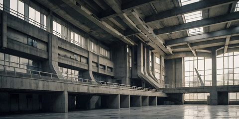 brutalist factory building, created by generative ai