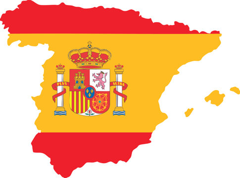 flag of spain inside the geographic map of spain