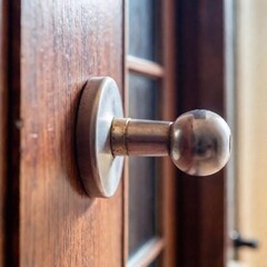 Obraz premium A close-up of a rusty doorknob slowly turning, the tilt-shift effect emphasizing the silence as the door remains closed, creating a sense of creeping dread
