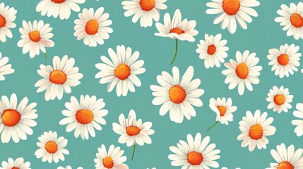 Obraz premium Bright and cheerful daisy flowers on a vibrant mint green background, generative ai