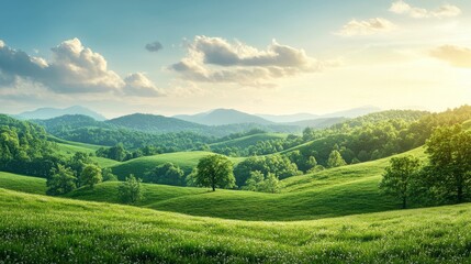 Obraz premium Rolling Green Hills Under a Sunny Sky