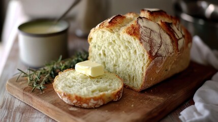 Freshly Baked Sourdough with Butter and Rosemary