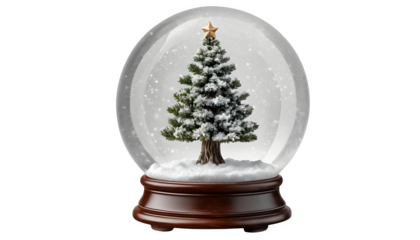 christmas tree decoration isolated. Nostalgic Christmas Snow Globe. Winter Wonderland in a Snow Globe. Magical Snow Globe with Christmas Scene. transparent background.