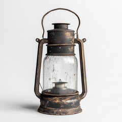 Rustic Glass Lantern with Weathered Patina Game Art Concept Isolated on White Background
