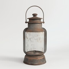 Aged Metal Lantern with Circular Handle Game Art Concept Isolated on White Background