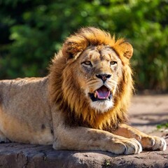 Obraz premium A macro photo of a lion lying on its back, paws in the air, deep focus on its playful expression and the details of its body, high-angle shot showing its full body in a relaxed, unguarded moment in th