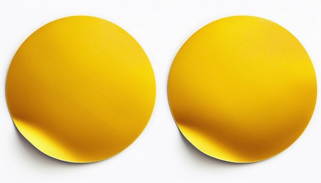 Blank yellow round adhesive paper sticker label isolated on white background
