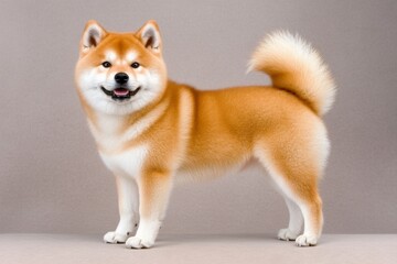 Akita Inu dog standing against a snowy backdrop, exuding strength and nobility