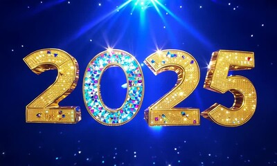 diamonds 2025 celebration with vibrant sparkling lights, blue background - Powered by Adobe