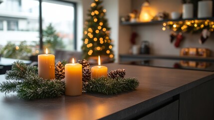 Festive Candles Christmas Decor Kitchen Countertop