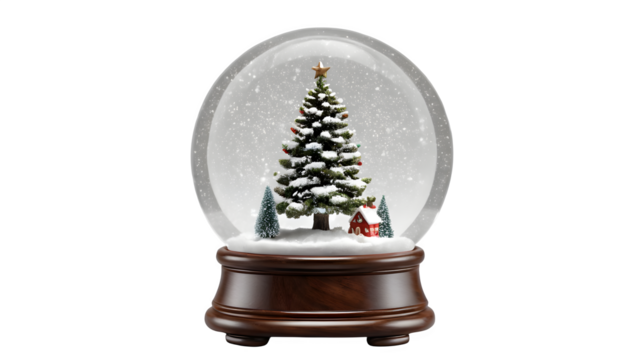 christmas tree decoration. Nostalgic Christmas Snow Globe. Winter Wonderland in a Snow Globe. Magical Snow Globe with Christmas Scene. transparent background.
