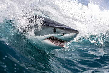 Naklejka premium Shark breaking through ocean water