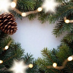 christmas decoration. new year. fir tree branches and cones with christmas decorations