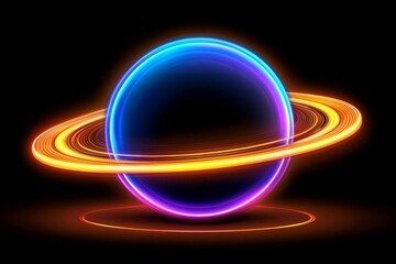 Alien planet visualized as a smooth sphere with vibrant colors and glowing rings in a minimalist style