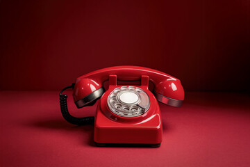 Tel&eacute;fono antiguo de color rojo sobre fondo rojo, horizontal con copy sapce. 