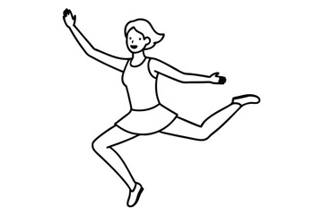 Funny Jumping woman line art vector illustration