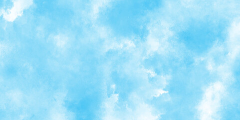 blue cloudy watercolor painting textured design on white paper with tiny clouds, Watercolor illustration art abstract blue color sky blue texture, weather and beautiful nature in the morning of sky.