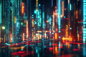 Fototapeta premium Abstract financial market trends glowing over a dark tech background