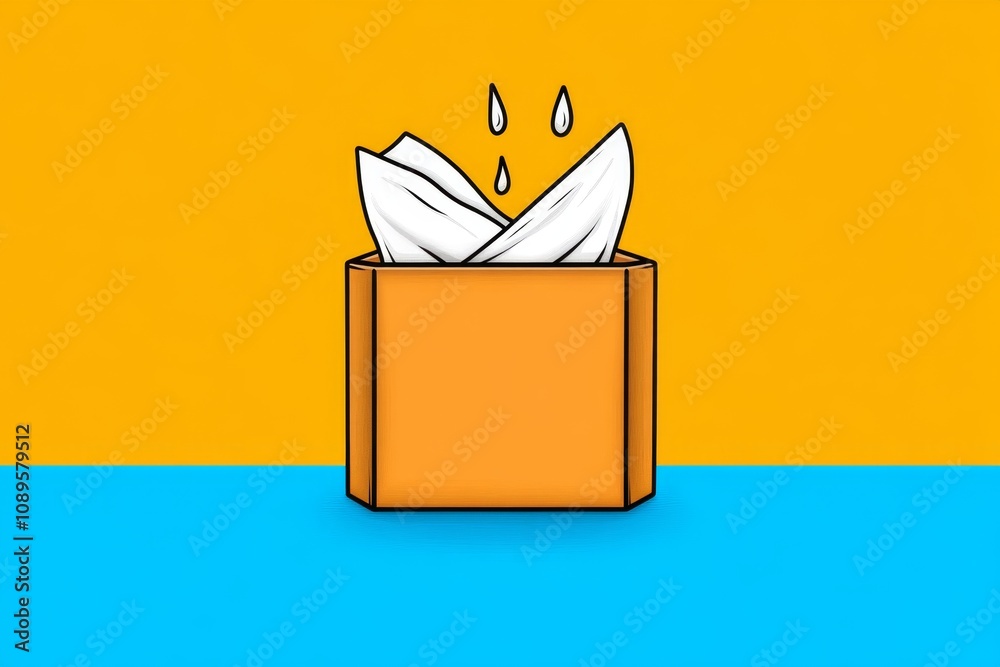 Poster Allergies depicted as a stylized tissue box icon with simple flowing lines representing sneezing