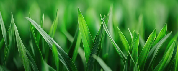 Naklejka premium Lush green grass blades create vibrant and fresh natural landscape, symbolizing growth and vitality in nature