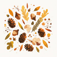 Obraz premium stylized composition of natural elements such as pine cones, acorns, leaves and twigs. 