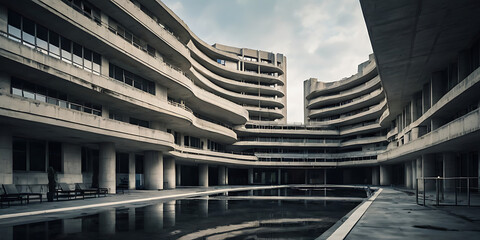 Fototapeta premium brutalist hospital building, created by generative ai