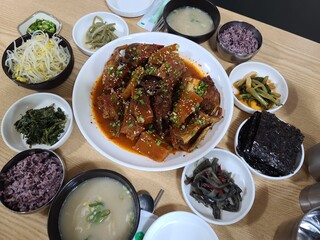 Korean food. Spicy braised pollack