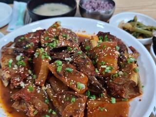 Korean food. Spicy braised pollack