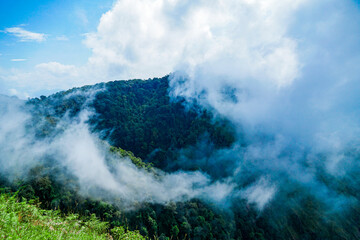 Majestic mountain landscape cloudy horizon nature photography serene environment wide angle natural beauty