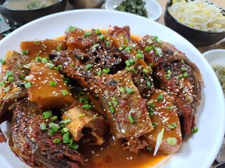 Korean food. Spicy braised pollack